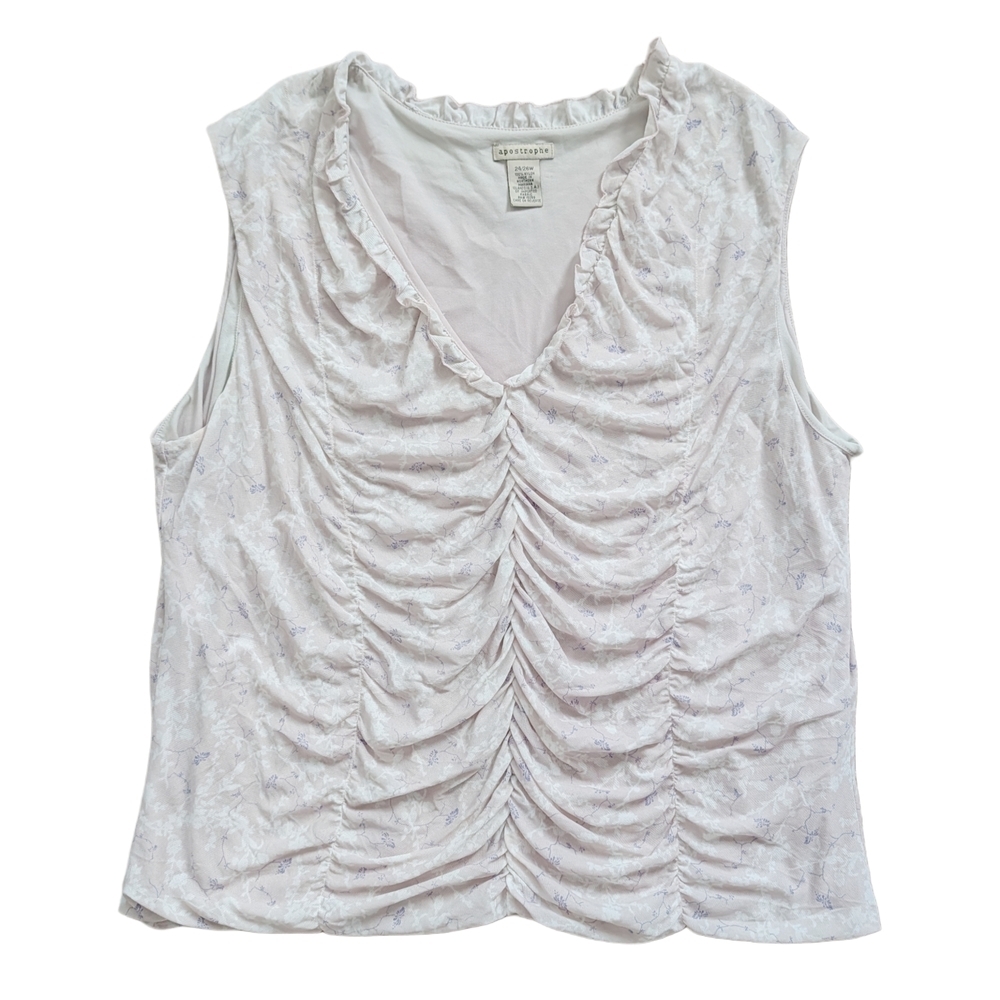 Apostrophe Light Pink Blue White Floral Ruched V-Neck Sleeveless Top Size 24/26W